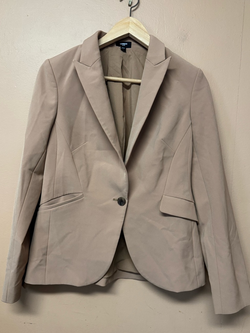 Express Editor Studio Stretch Twill Fitted Single Button Blazer Classic Tan 8